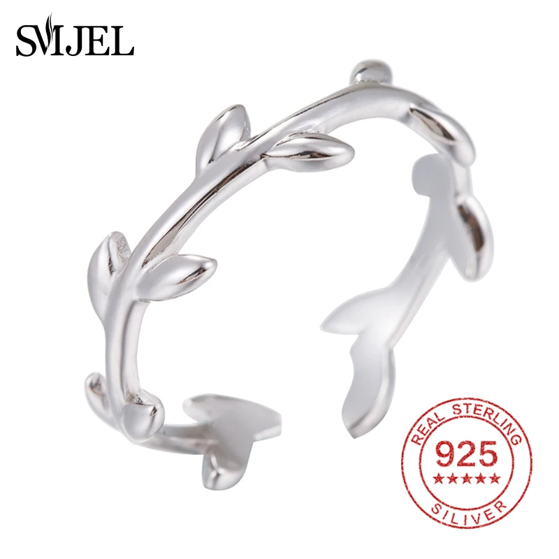 

Женское кольцо SMJEL из серебра 925 пробы, простое Открытое кольцо с ветками и листьями дерева, гипоаллергенные украшения, оптовая продажа