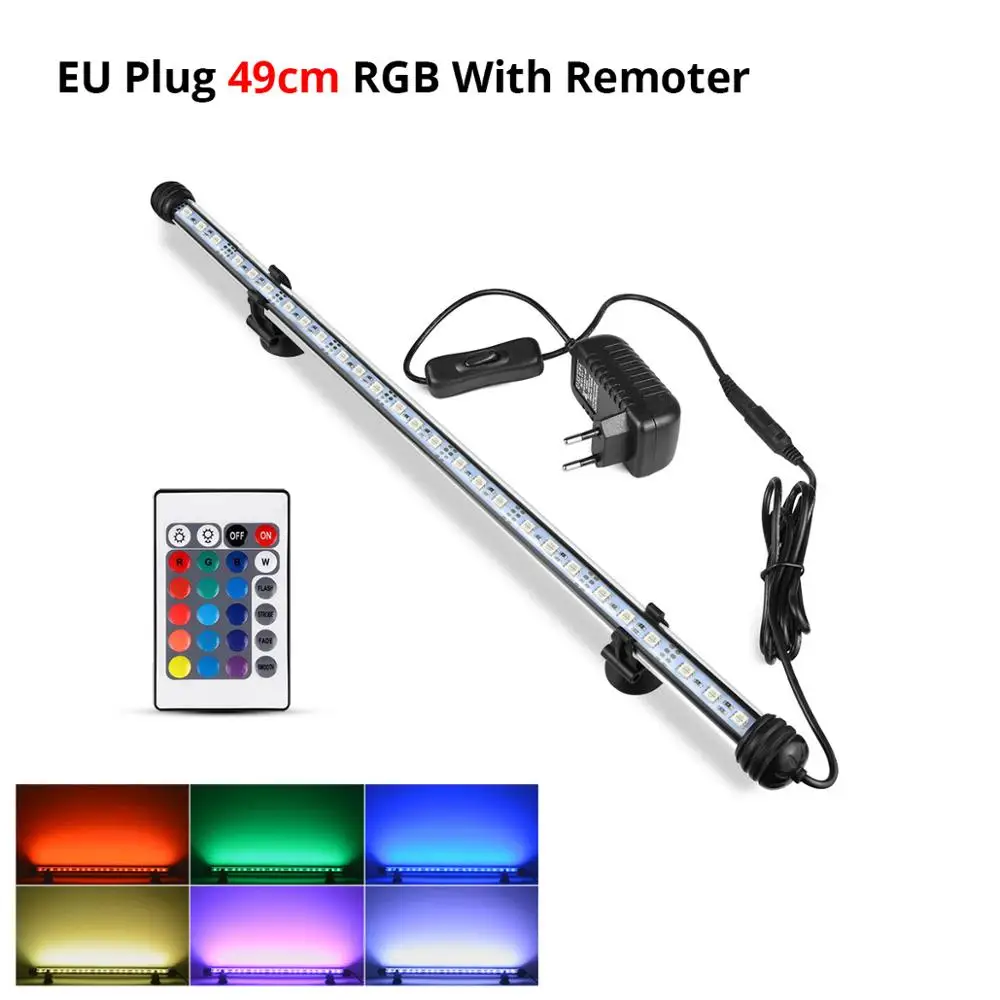 49CM RGB With Remote Аквариум Светодиодный светильник рыбы зажим для бака лампы 19/29/39/49 см светодиодный Погружной подводный светильник декора светильник для аквариума с регулируемой яркостью и штепсельная вилка европейского стандарта - Цвет: 49CM RGB With Remote