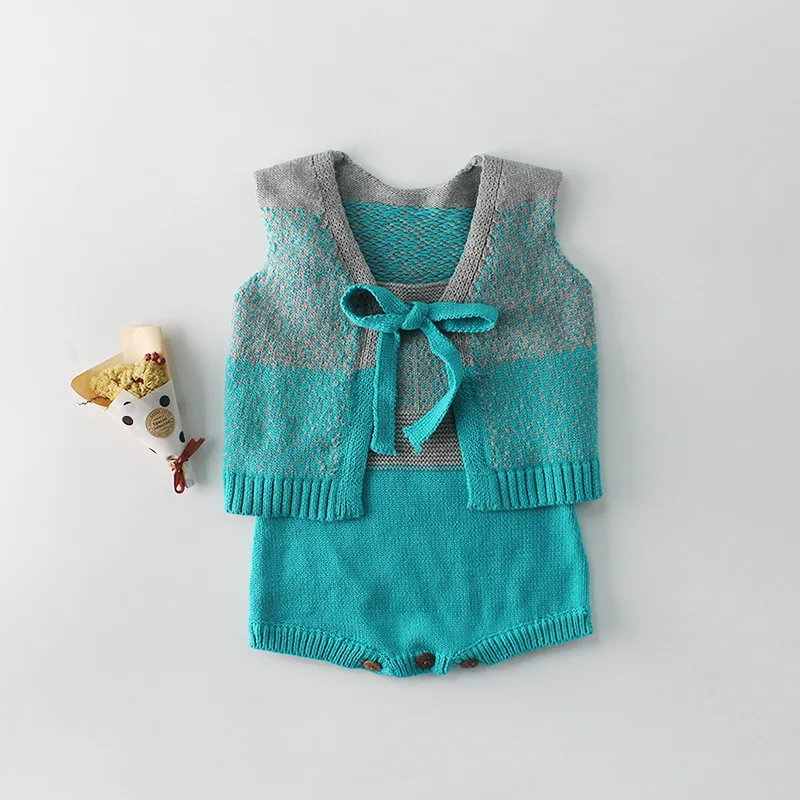 Детский комбинезон для новорожденных вязаная одежда малышей + жилет с оборками