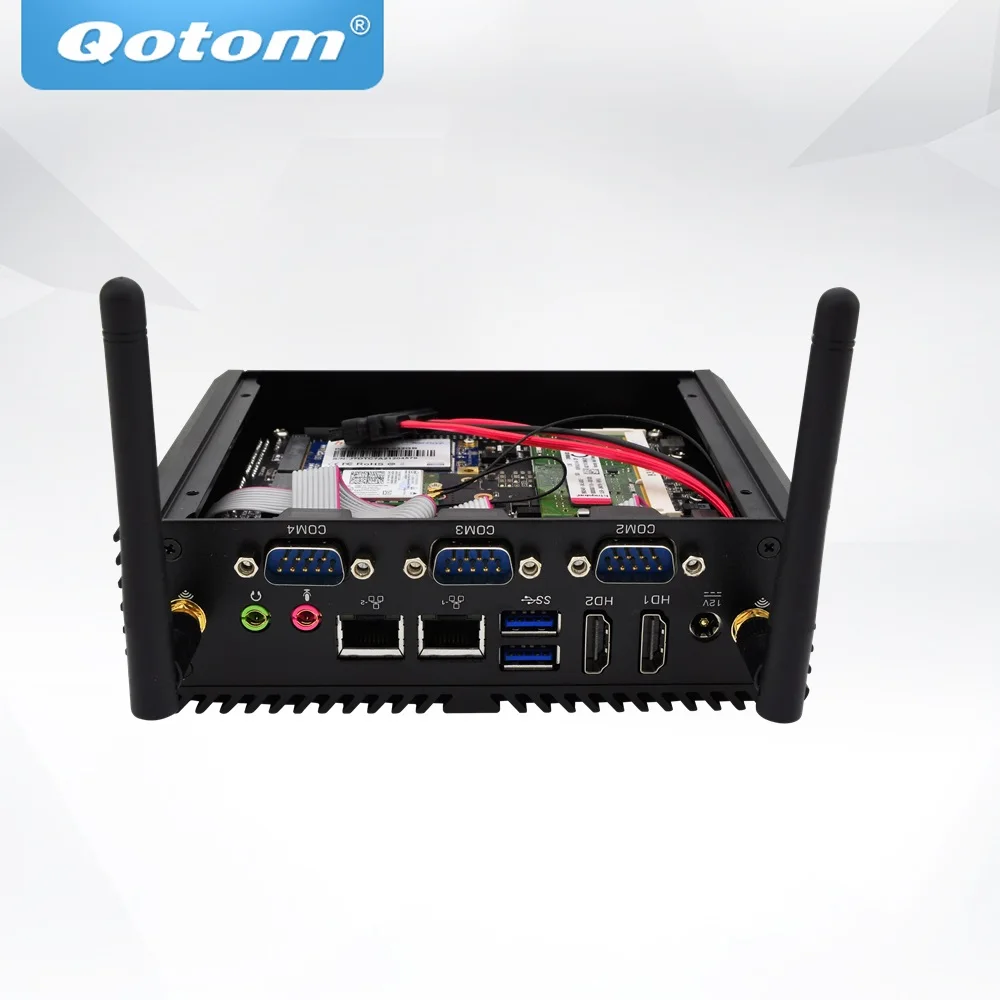 QOTOM мини-ПК с процессором Celeron 3215U двухъядерный 1,7 ГГц безвентиляторный мини-ПК слот для sim-карты
