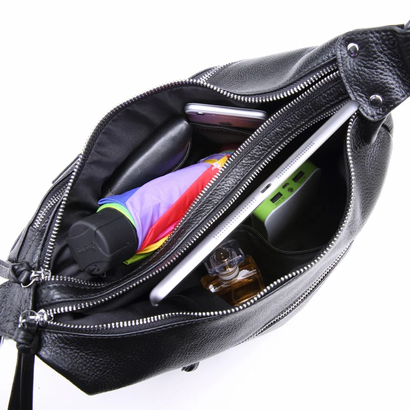 Сумка через плечо с двумя молниями Женская большая из натуральной воловьей кожи