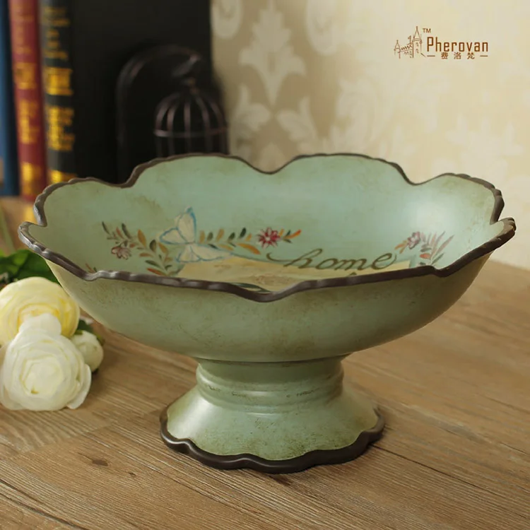 

American country high-grade flower painted ceramic fruit compote table table retro fruit process