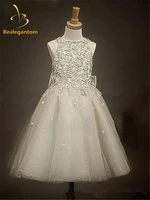 2019 hot new kids flower girl dresses a line bow ankle length tulle appliques baby girls pageant gown vestido de daminha qa577