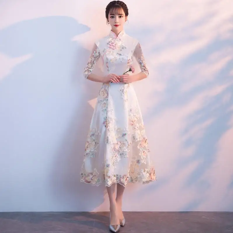 Размер S-XXL свадебное платье Cheongsam красное китайское традиционное женское элегантное вечернее платье Qipao сексуальное кружевное мини-платье ретро Vestido - Цвет: atyle 1