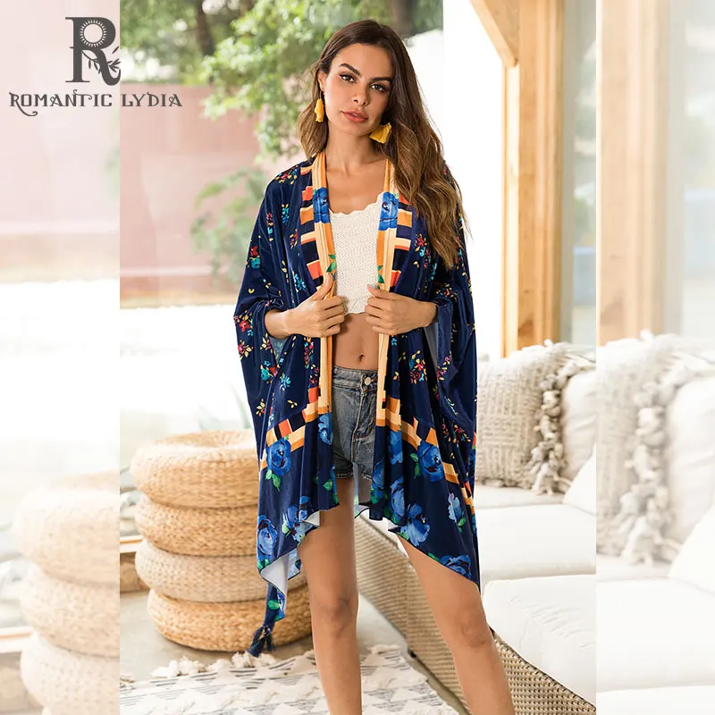 Women Floral Velvet Coat Open Stitch Long Sleeve Outerwear Vintage Female Casual Chic Cardigan | Женская одежда