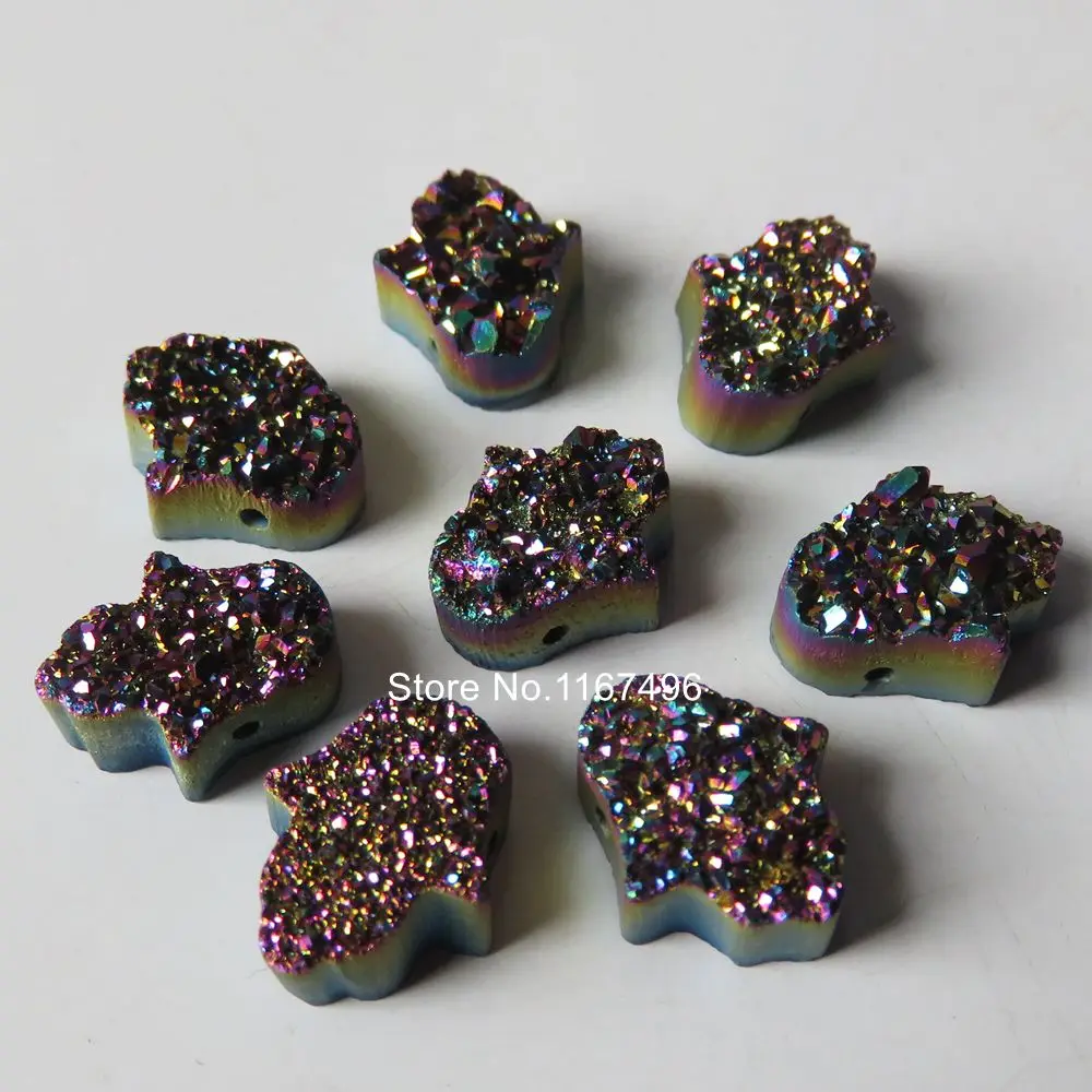 100pcs/lot 11x13mm Rainbow Red Color Hamsa Druzy Stone Natural Crystal for DIY Jewelry | Украшения и аксессуары