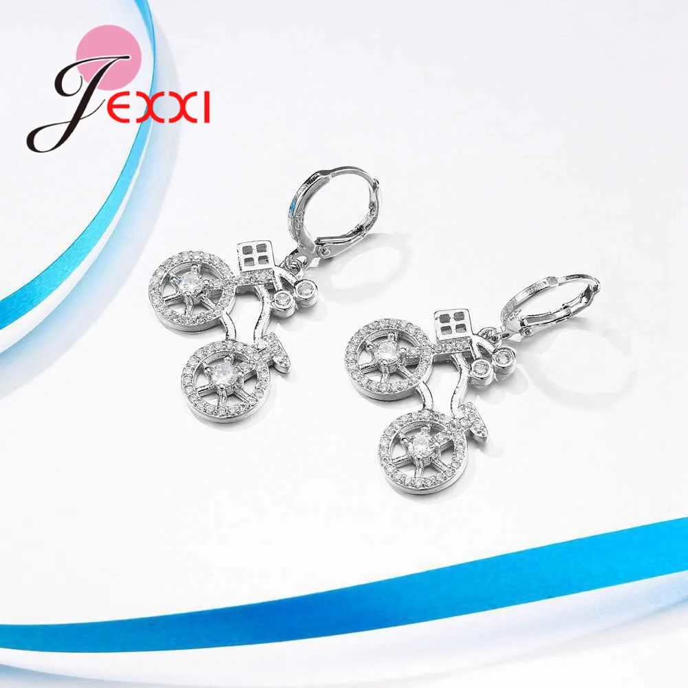 Original Bicycle Pendants Necklace Drop Earrings Set Party 925 Sterling Silver Jewelry Fashion Cubic Zircon Jewellery | Украшения и