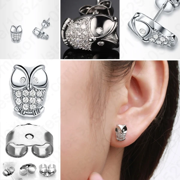 

New Fashion Night Owl Jewelry Genuine 925 Sterling Silver With Shiny Cubic Zirconia Gem Stone Animal Woman Stud Earrings