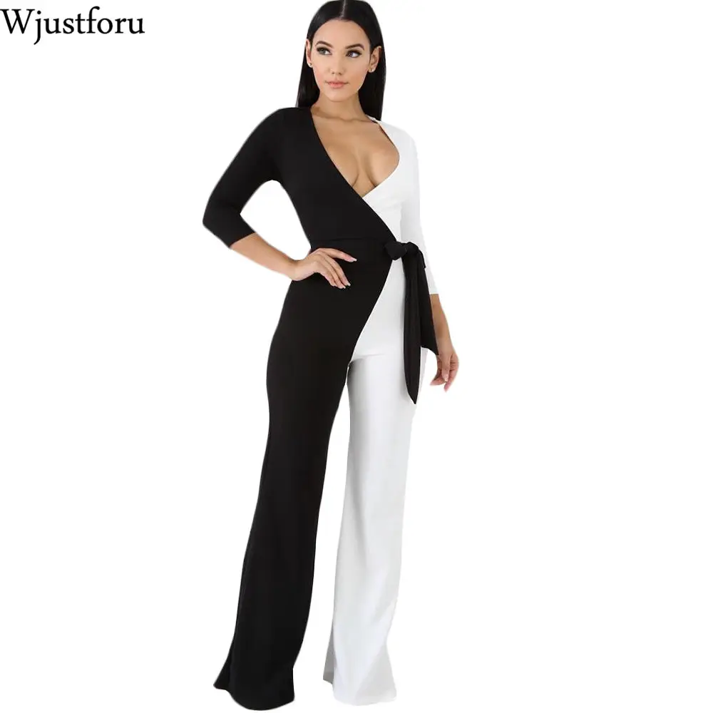 Wjustforu новый весенний бандажный комбинезон для женщин модный лоскутный с широкими