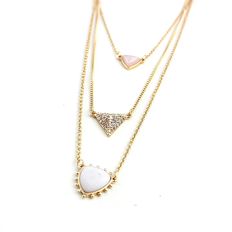 

CHICVIE Multilayer Crystal Necklaces Triangle Pendant Gold Color Chain Punk Necklace Jewelry Vintage Accessories SNE160068
