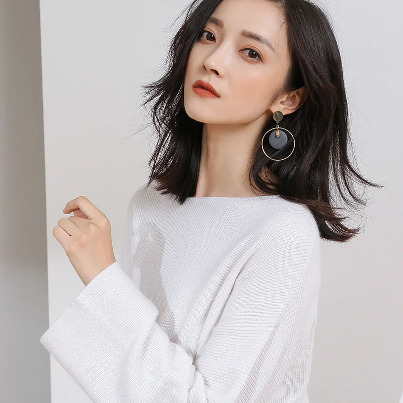 DILLY FASHION Women sweater and pullovers autumn winter flare sleeve slash neck cashmere knitted sweater- GML7281 | Женская одежда