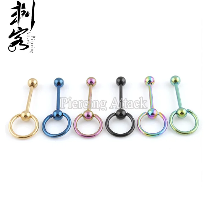 Titanium Anodized Рабом Кольца, украшения для Пирсинга Языка 1.6*16*5 мм Лот 30 шт. Ювелирные Изделия Тела