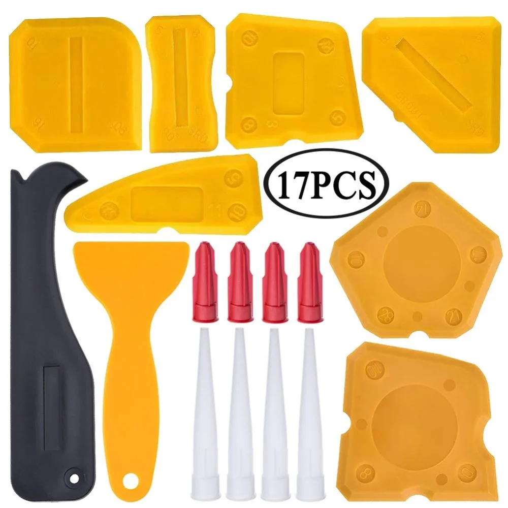 

17 Pieces Caulking Tool Kit Silicone Sealant Finishing Tool Grout Scraper Caulk Remover and Caulk Nozzle and Caulk Caps