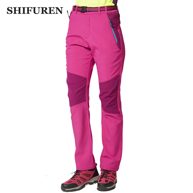 

SHIFUREN Winter Women Camping Hiking Pants Thermal Inner Fleece Softshell Outdoor Ski Climbing Trekking Trousers Plus Size M-3XL