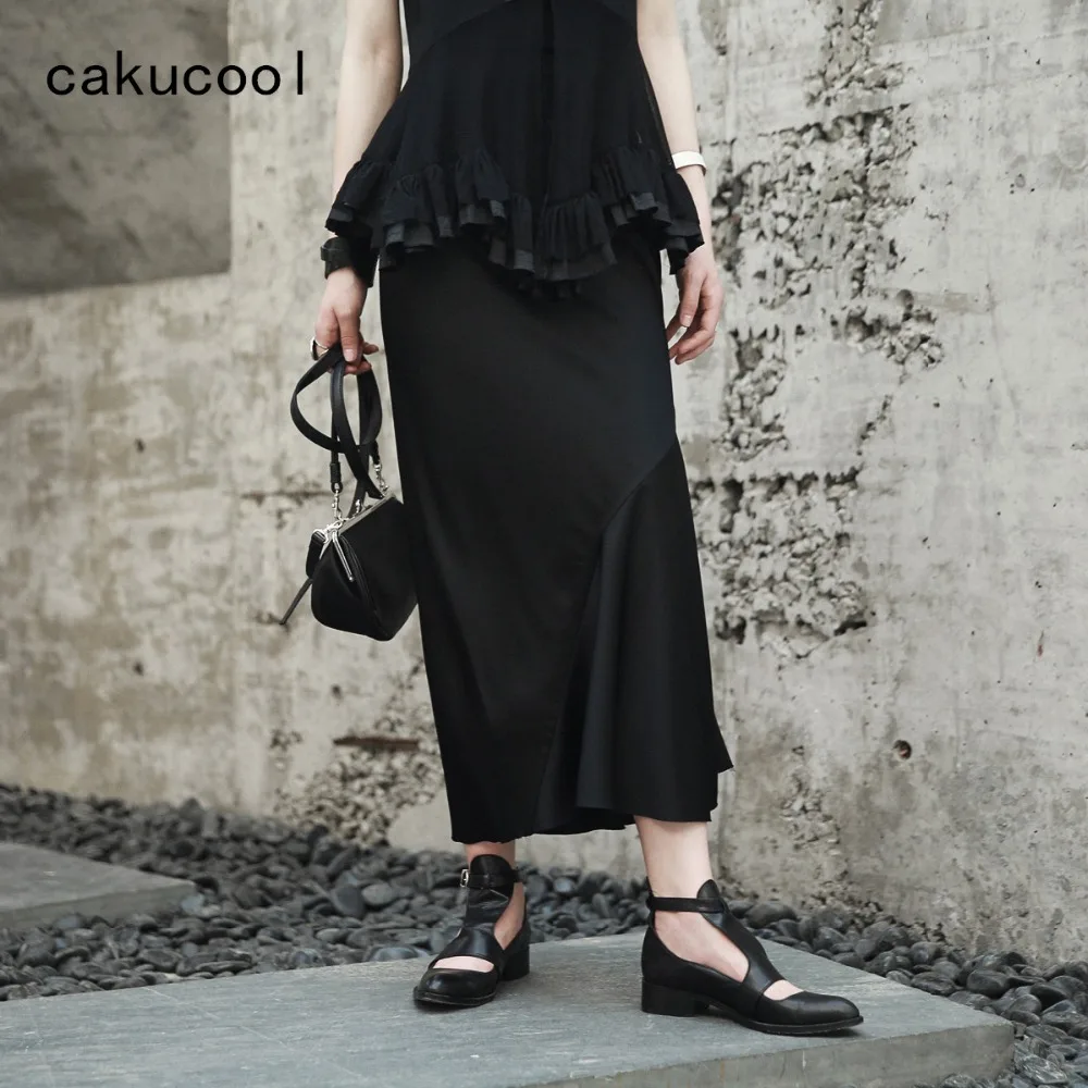 Cakucool Новые Темно черные юбки Normcore дизайн длинная юбка в японском стиле труба