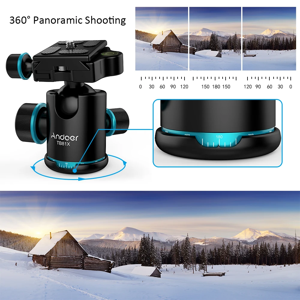 Andoer TB81X шаровая Головка штатива 360 градусов вращающаяся панорамная головка для