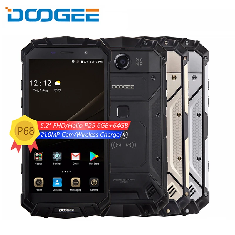 Настоящая IP68 DOOGEE S60 Беспроводная зарядка 5580 мАч 12V2A Быстрая 5 2 & #39 FHD Helio P25
