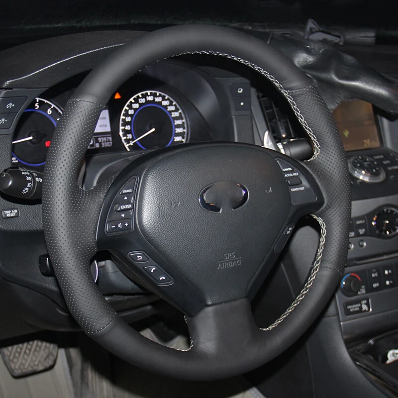 Чехол на руль BANNIS прошитый вручную из черной кожи для Infiniti QX50 G25 G35 G37 EX25 EX35 EX37 2008-2013