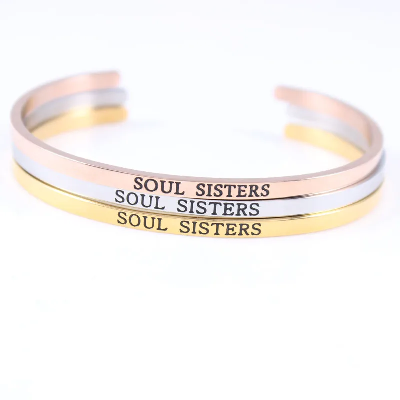 Браслет-манжета SOUL SISTERS Серебряный 316L из нержавеющей стали с гравировкой