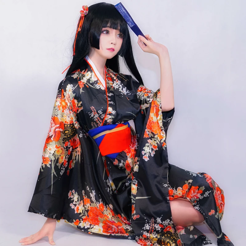 Полный комплект японское аниме костюм горничной Jigoku Shoujo Enma Ai кимоно Униформа