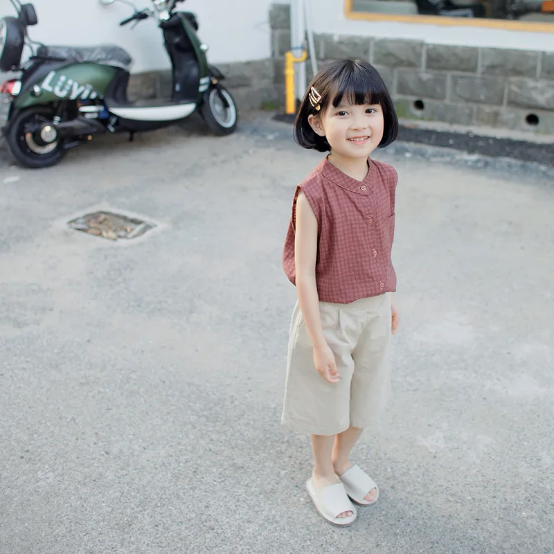 2018 летняя блузка для маленьких девочек льняная одежда модная в Корейском стиле