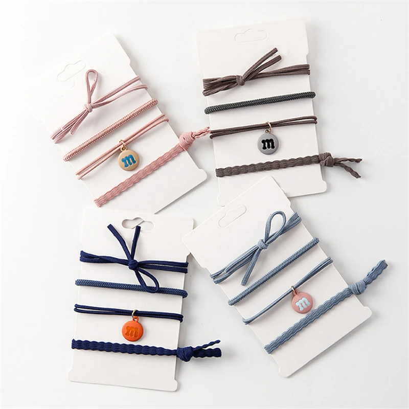 

4pcs/set Cute Girls Hairband With Letter Pendant Creative Hair Accessories Scrunchies Bow Hair Ropes Ties Elastic Hairbands Gum