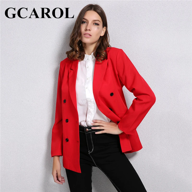 Женский двубортный красный костюм GCAROL элегантный офисный блейзер с отложным