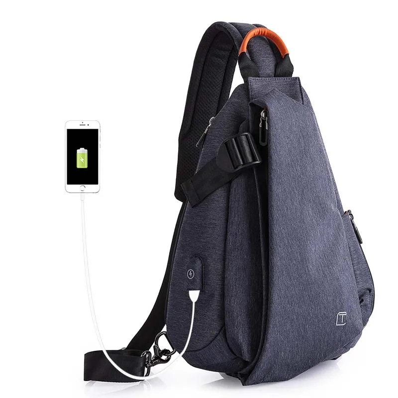 Tangcool Multi Функция модные сумки через плечо для мужчин зарядка через usb груди пакет короткой поездки Курьерская сумка водоотталкивающая сумка - Цвет: blue-L