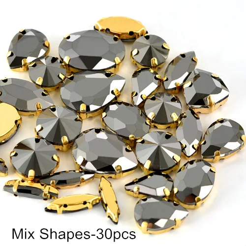Mix Shape-Golden Высокое Качество гематит пришивные стразы с когтями с плоской задней стороной Серебряный/Золотой Коготь Швейные Стразы Кристалл для DIY одежды B1241 - Цвет: Mix Shape-Golden
