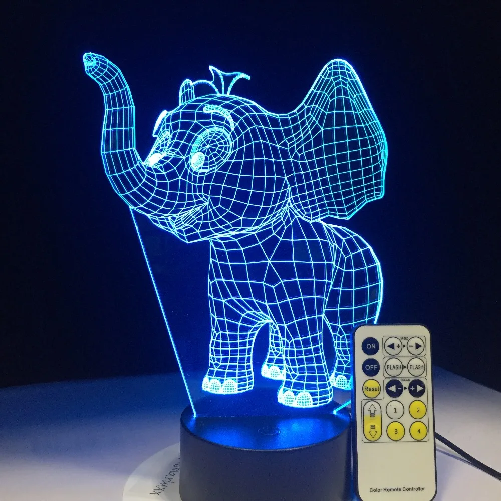 Маленький слон акриловый 3d красочные ночные огни Usb штекер в творческие подарки