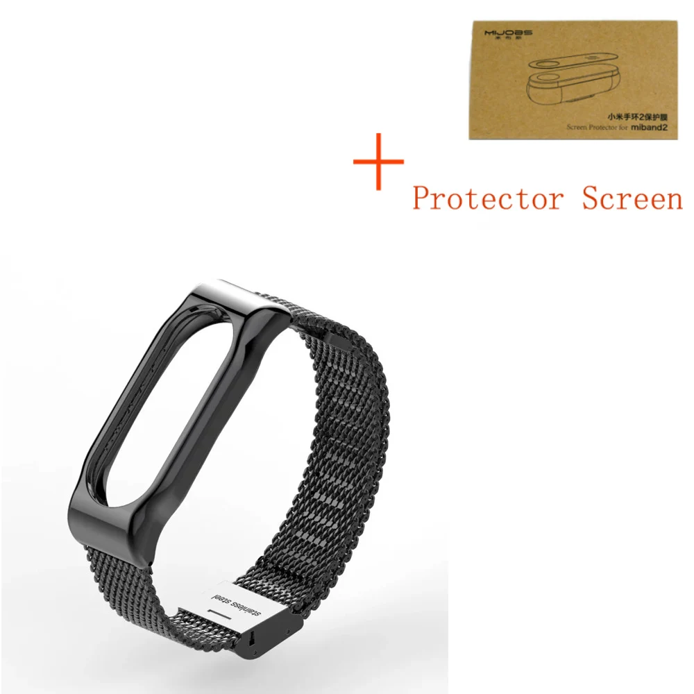 S1Black add flim Металлический ремешок mi jobs для Xiaomi mi, 2 ремешка, Безвинтовой браслет из нержавеющей стали, умный ремешок, Сменные аксессуары для mi Band 2 - Цвет: S1Black add flim