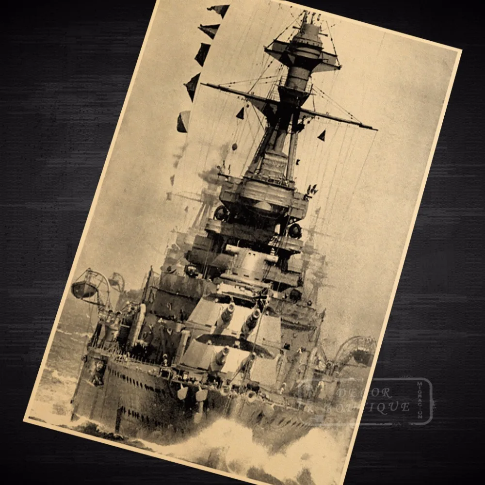 HMS Королевский дуб месть класс линкор Темно Синий ВИНТАЖНЫЙ ПЛАКАТ агитация
