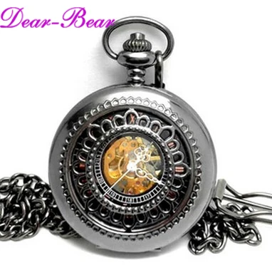 (8023B) Механические карманные часы Jet Black в викторианском стиле 6 шт./лот|mechanical pocket
