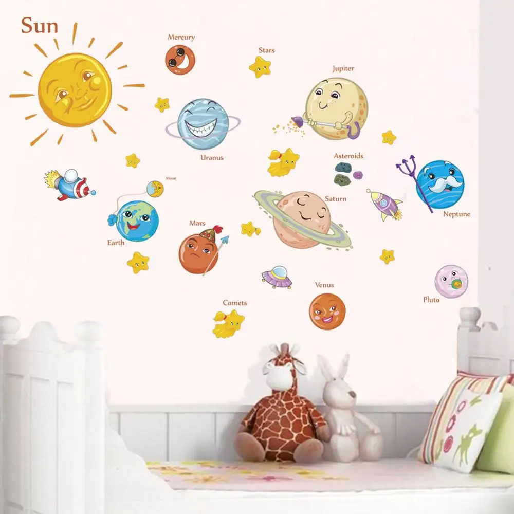 Sistema solare adesivi murali stickers per bambini camere Stelle pianeti spazio Earth Sole Saturn
