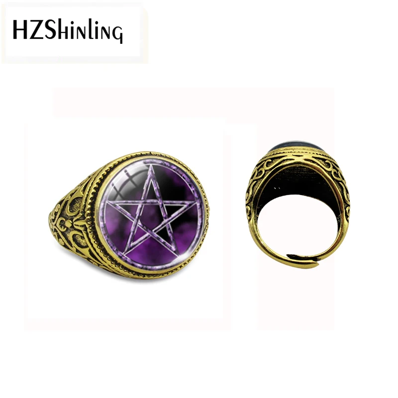 Винтажное кольцо Wicca с фиолетовой пятиконечной звездой для Мужчин Ювелирные