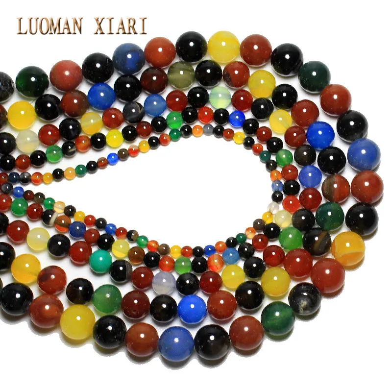 Круглые цветные бусины из агата LUOMAN XIAR для изготовления ювелирных изделий