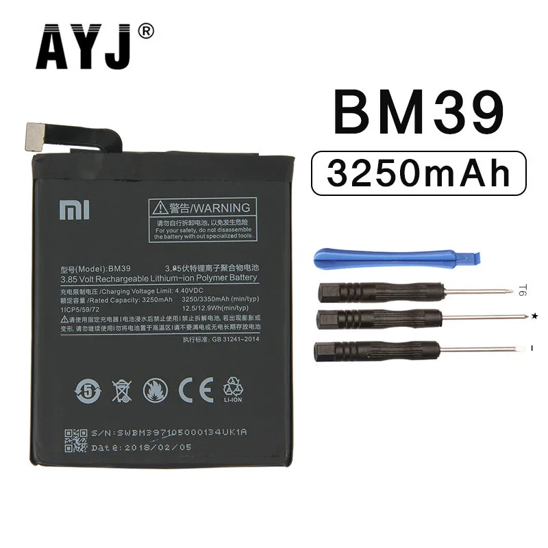 2018 оригинальный аккумулятор AYJ BM39 для Xiaomi Mi 6 Mi6 сменные батареи телефона 3350 мАч
