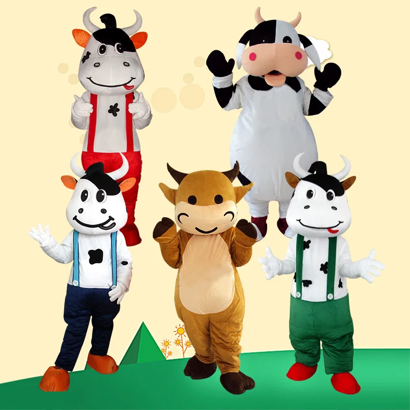 

White and Black Milk Cow Mascot Costume Bull Calf Ox Mascot Milk Fancy Dress Costumes Adult Suit Size for Halloween Party Event