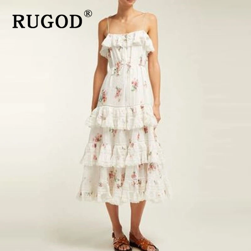 Женское платье на бретельках RUGOD длинное хлопковое с цветочной вышивкой и