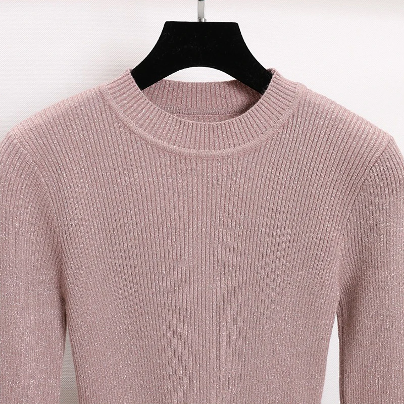 BGTEEVER Shiny Lurex Autumn Winter Sweater Women Full Sleeve Pullover Basic Sweaters Korean Style Knit Tops Femme | Женская одежда