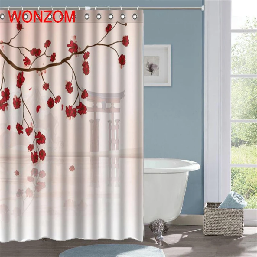 WONZOM Peach Blossom Современный полиэстер Водонепроницаемый аксессуары River душ Шторы s для Ванная комната ткань ванна Шторы с крючками