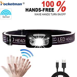 6000Lm Мини светодиодный налобный фонарь, перезаряжаемый датчик движения тела, светодиодный фонарь для кемпинга, Головной фонарь с USB