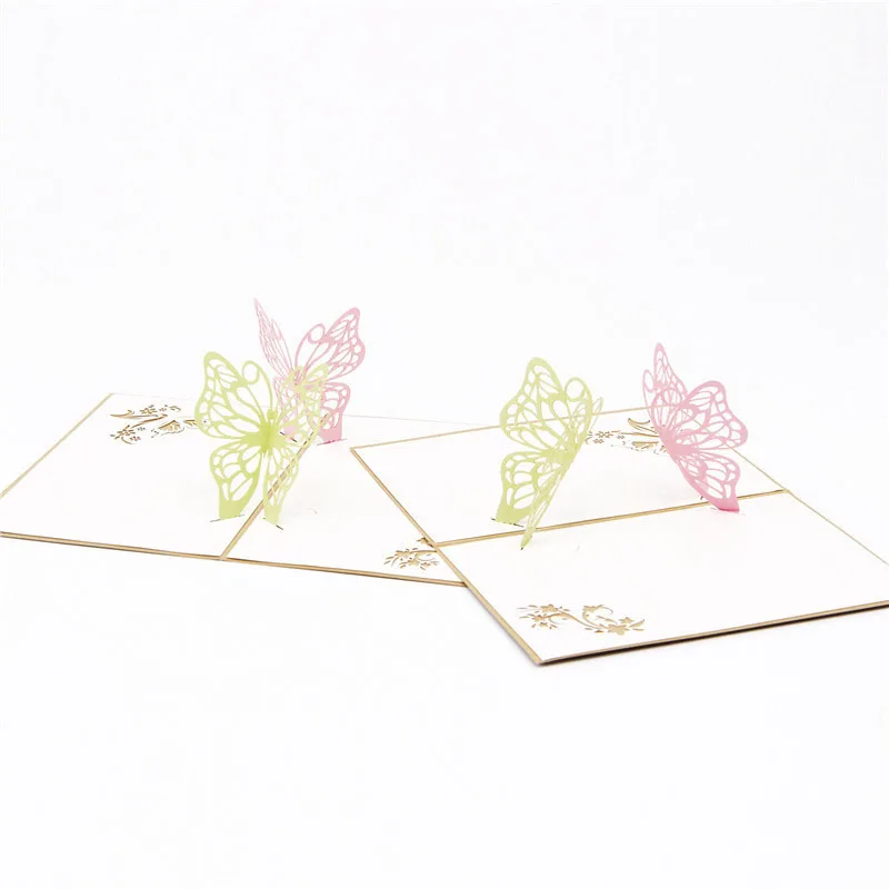 3D лазерная резка ручная резьба две бабочки бумага приглашения открытка бизнес