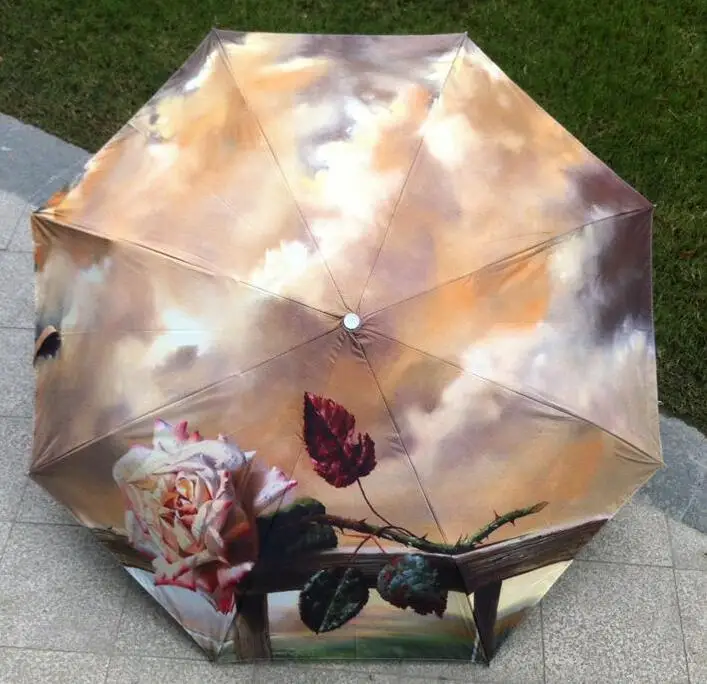 2019 известный роза Ван Гог картина девушка дождь Солнце зонтик три складной для