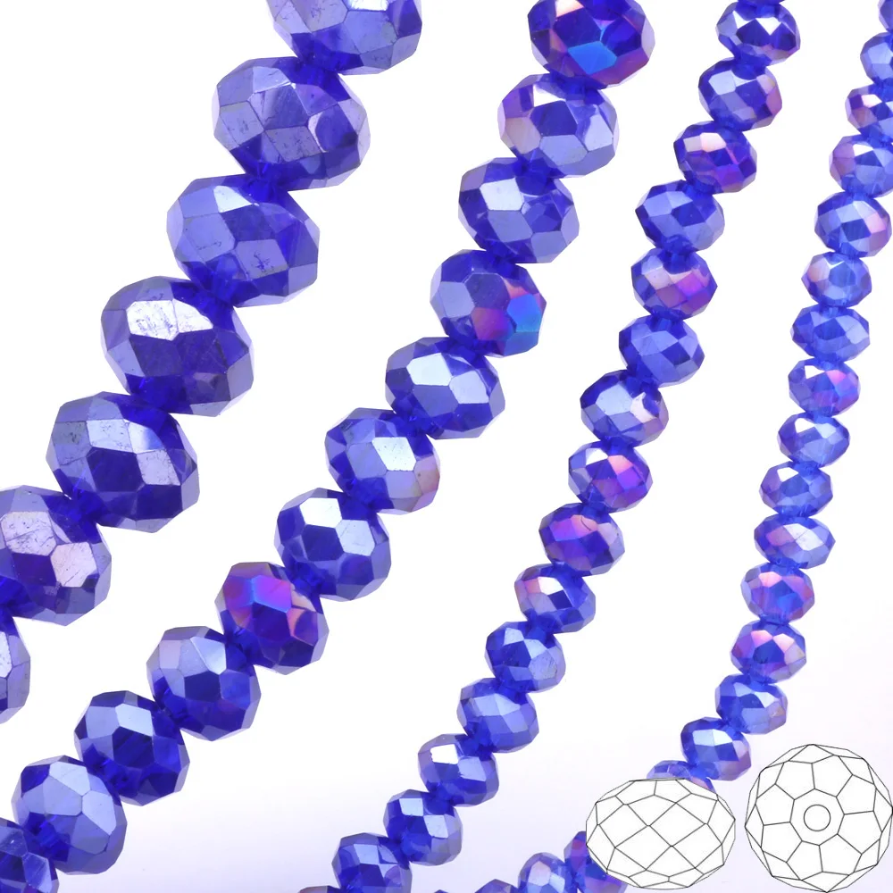 

OlingArt 3/4/6/8/10mm Round Glass Beads Rondelle Austria faceted crystal Deep Blue color Loose bead DIY Jewelry Making