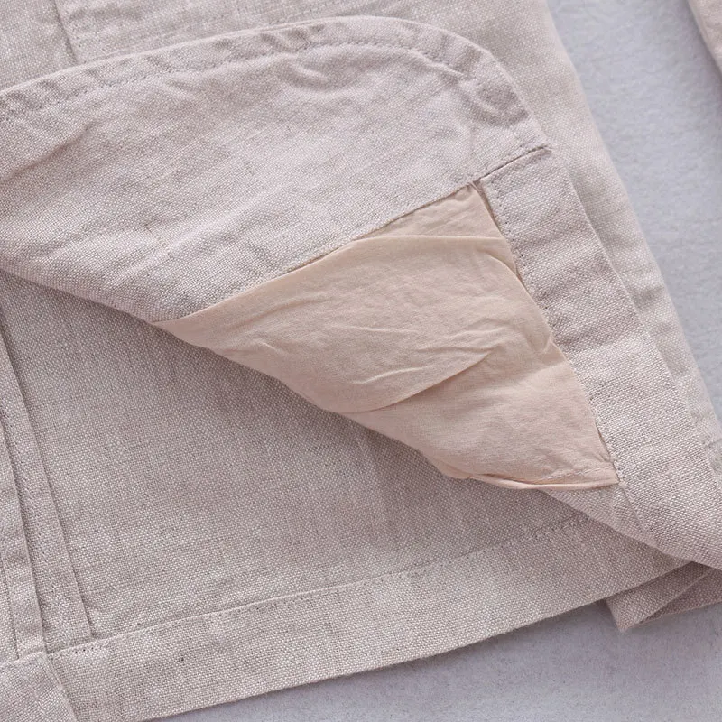 Мужская льняная куртка с длинным рукавом Повседневная белая из чистого льна