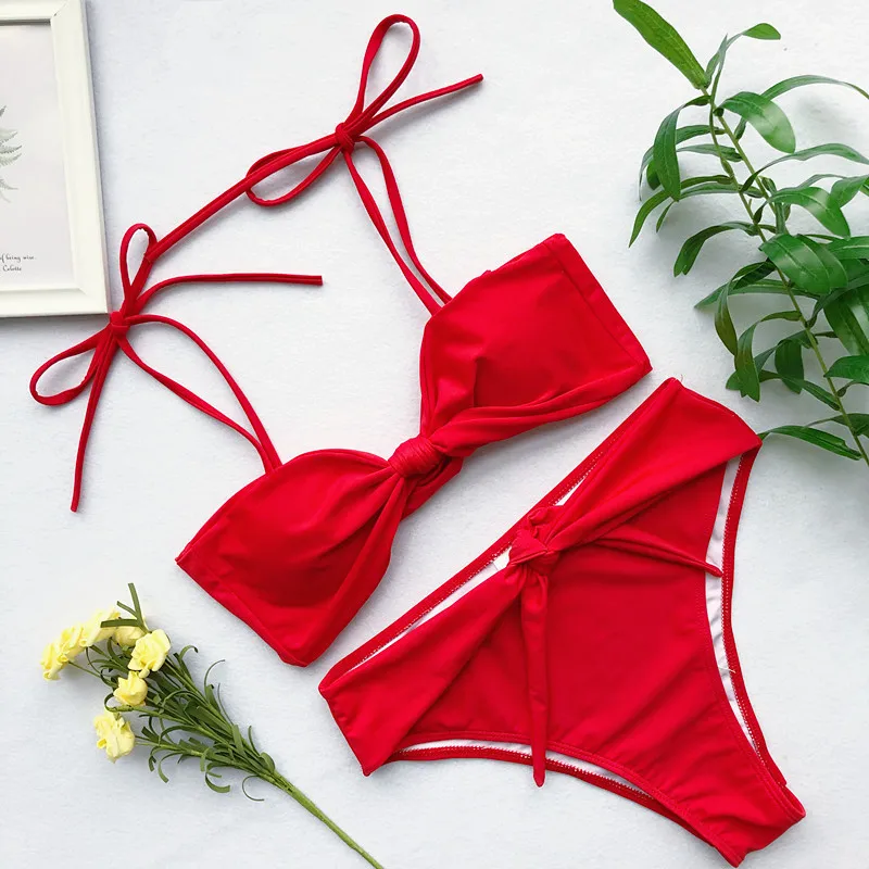 

Women Swimsuit Knot Front Banadge Bikini Set 2019 Print Swimwear Bathing Suits Beach Wear Swim Suits Biquini Female Dropshipping