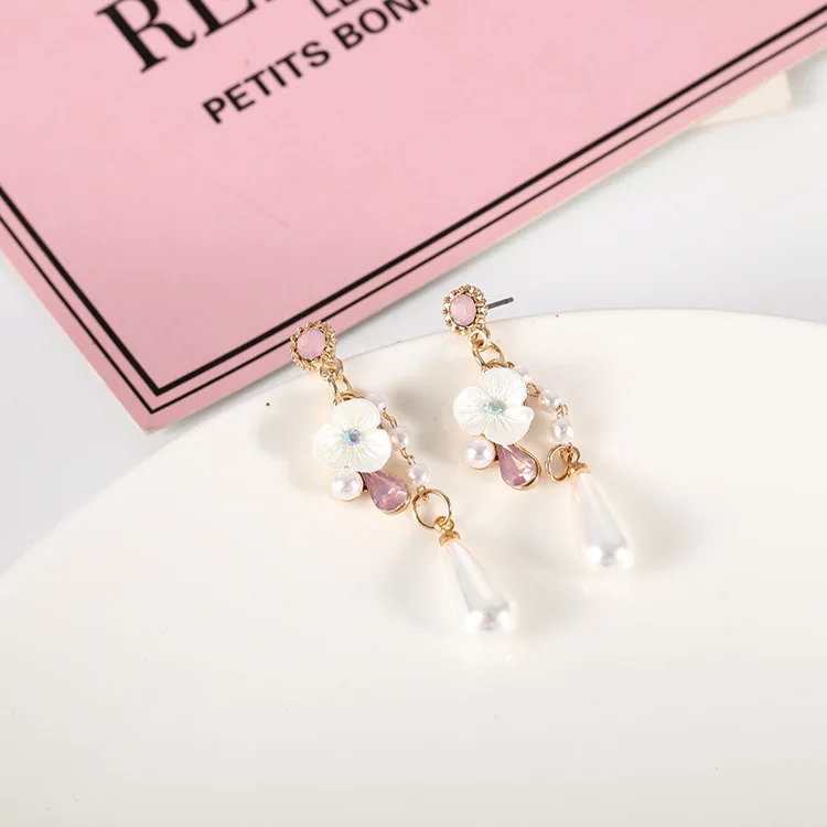 2019 Корейский серьги Модные Подвесные букле D'oreille цветок со стразами бусины
