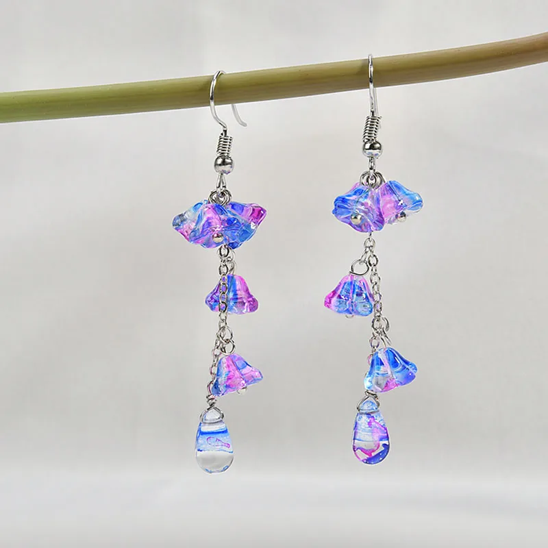 Imitation glass lotus mist trumpet flower DIY handmade earrings ear jewelry material bag antique accessories | Украшения и