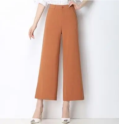 Капри женские широкие повседневные однотонные брюки с завышенной талией синие